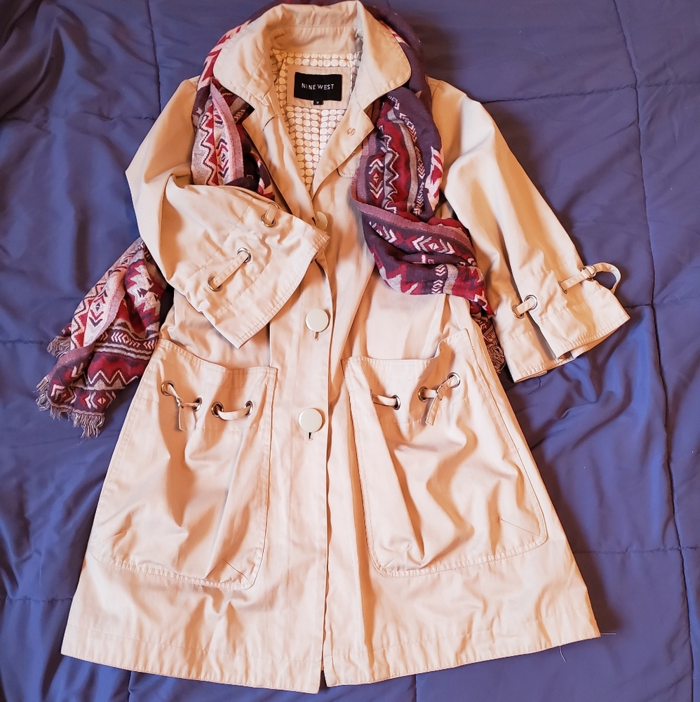 Nine West 3/4 Sleeve Size Trench Coat, Size Small